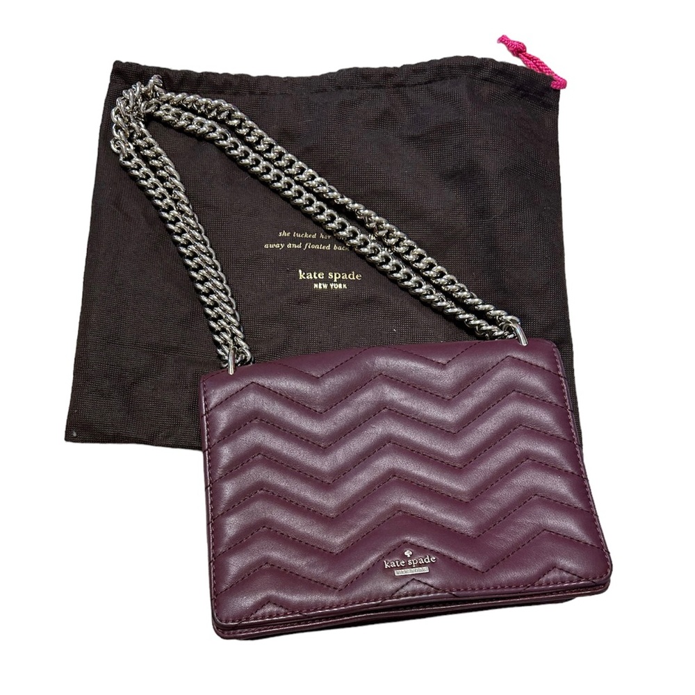Kate Spade Reese Park Marci Cherrywood Leather Quilted Chevron Flap Chain Purse